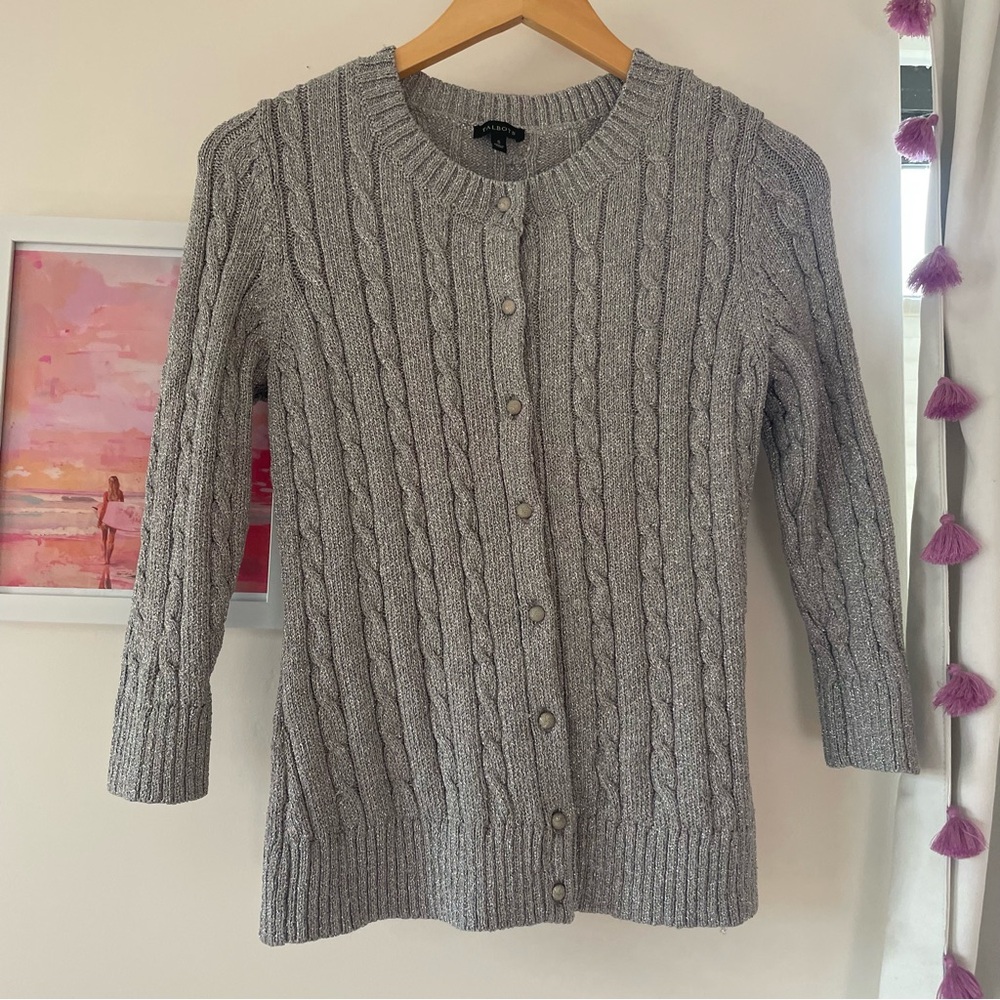 Talbots Gray Cable Knit Cardigan